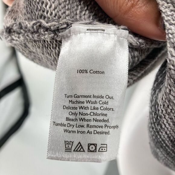 Eddie Bauer Women’s Gray Cotton Stripe Notch Neck Split Roll Pullover Sweater M - Picture 12 of 14